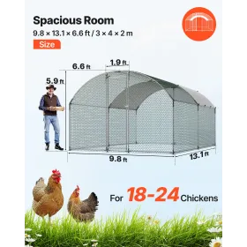 VEVOR Metal Chicken Coop, 9.8x13.1x6.5 ft Large Walk-in Chicken Runs with Cover, Doom Roof Hen House Enclosure with Security Loc