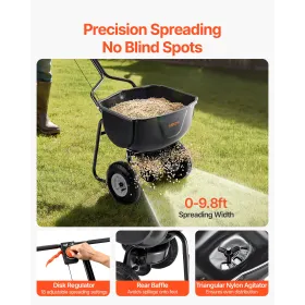 VEVOR Walk Behind Spreader, 60LBS Capacity, Push Spreader with Hopper Grate, 0-9.8 ft Spreading Width, 8 in All Terrain Pneumati