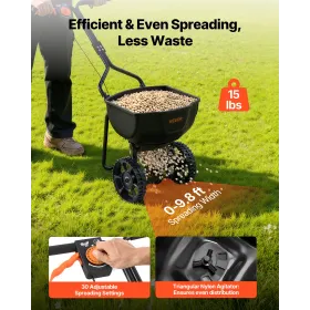 Push Lawn Spreader, 3m Spreading Width, Broadcast Spreader with 59kg Load Capacity & 10 in All-Terrain Tires, Walk-Behind Garden