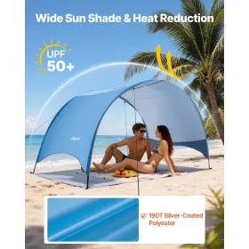 Beach Tent Sun Shelter for 3 Person, UPF 50+ Protection, Portable Sun Shade Canopy with Carrying Bag & Ground Stakes, Lightweigh