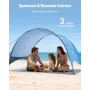 VEVOR Beach Tent Sun Shelter for 3 Person, UPF 50+ Protection, Portable Sun Shade Canopy with Carrying Bag & Ground Stakes, Ligh