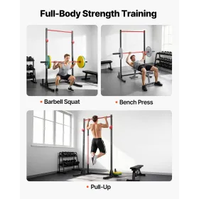 Power Cage Squat Rack, Multifunctional Power Rack Bench Press Equipment with 28-Level Adjustable J-Hooks, Strength Training Work