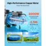 Pool Pump, 3000W, 35,000 L/H Max Flow Single Speed Swimming Pool Pump, AC 220-240V, 2860 RPM, 19 m Max Head, with 24-Hour Timer 