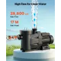 VEVOR Pool Pump, 1300W, 28,800 L/H Max Flow Single Speed Swimming Pool Pump, AC 220-240V, 2850 RPM, 17 m Max Head, with 24-Hour 