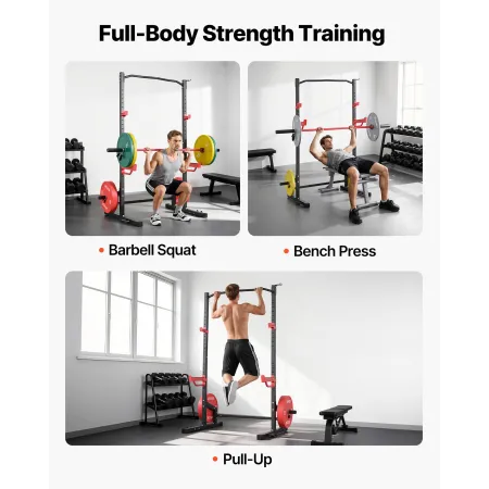Power Cage Squat Rack, Multifunctional Power Rack Home Gym, Strength Training Workout Equipment with 4 Band Pegs, Adjustable J-H