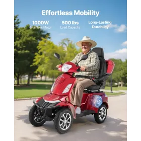 VEVOR Heavy Duty 4-Wheel Mobility Scooters for Seniors & Adults, 500lbs Capacity, 35 KM 3-Speed Long Range, 1000W All Terrain El