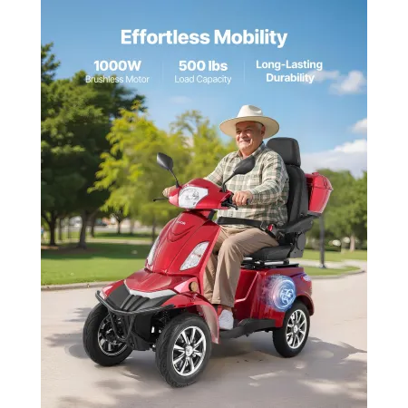 VEVOR Heavy Duty 4-Wheel Mobility Scooters for Seniors & Adults, 500lbs Capacity, 35 KM 3-Speed Long Range, 1000W All Terrain El