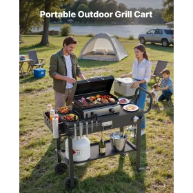 Outdoor Grill Cart, 787 x 432mm Tabletop Size Grilling Table, Foldable Outdoor Cooking Table with Tissue Holder, Wheels, Magneti