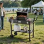 Outdoor Grill Cart, 787 x 432mm Tabletop Size Grilling Table, Foldable Outdoor Cooking Table with Tissue Holder, Wheels, Magneti