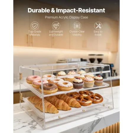 VEVOR Bakery Display Case, 2-tiers kommerciel bordplade udstillingsmontering, klar akryl brødkasse til køkken, festkagekabine