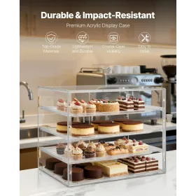 Bakery Display Case, 4-Tier Commercial Countertop Pastry Display Case, Clear Acrylic Bread Box for Kitchen, Party Cake Cabinet w