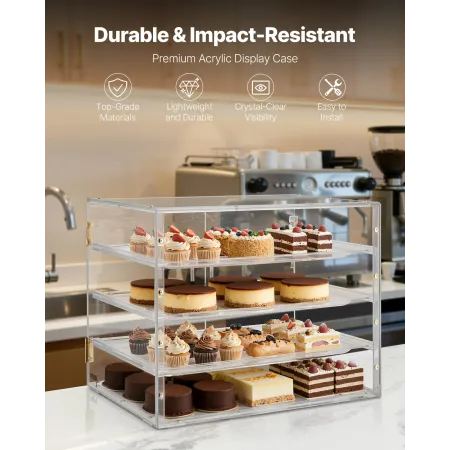 VEVOR Bakery Display Case, 4-Tier Commercial Countertop Pastry Display Case, Clear Acrylic Bread Box for Kitchen, Party Cake Cab