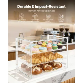 VEVOR Bakery Display Case, 3-Tier Commercial Countertop Pastry Display Case, Clear Acrylic Bread Box for Kitchen, Party Cake Cab