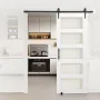 Sliding Barn Door, 813 x 2134mm, High-Strength MDF Panel and Glass, Barn Door with Hardware Kit, Water-Proof PVC Surface, Easy t