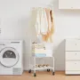 Metal Rolling Laundry Basket with Hanging Garment Rack, Height Adjustment Laundry Hamper Cart with Basket Load and Shelf Load, S