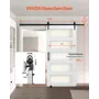 Sliding Barn Door, 1067 x 2134mm, High-Strength MDF Panel and Glass, Barn Door with Hardware Kit, Water-Proof PVC Surface, Easy 