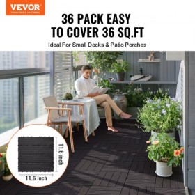Interlocking Deck Tiles 36 Pack 12"x12" Waterproof for Porch Dark Brown