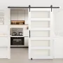 Sliding Barn Door, 1067 x 2134mm, High-Strength MDF Panel and Glass, Barn Door with Hardware Kit, Water-Proof PVC Surface, Easy 