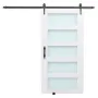 Sliding Barn Door, 1067 x 2134mm, High-Strength MDF Panel and Glass, Barn Door with Hardware Kit, Water-Proof PVC Surface, Easy 