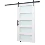 Sliding Barn Door, 1067 x 2134mm, High-Strength MDF Panel and Glass, Barn Door with Hardware Kit, Water-Proof PVC Surface, Easy 