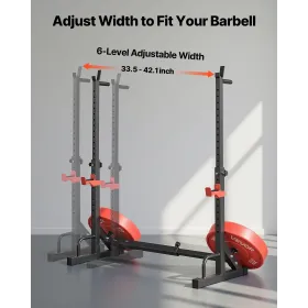 Power Cage Squat Rack, Home Gym Power Rack with Adjustable Height & Width, Strength Training Workout Equipment with Barbell Stor