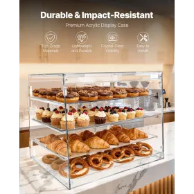 VEVOR Bakery Display Case, 4-Tier Commercial Countertop Pastry Display Case, Clear Acrylic Bread Box for Kitchen, Party Cake Cab