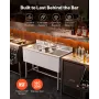 3 Compartment Sink, 18-Gauge 304 Stainless Steel, 254x356x254 mm Bowl Size, 3 Bay Commercial Under Bar Sink with Backsplash and 