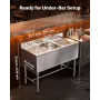3 Compartment Sink, 18-Gauge 304 Stainless Steel, 254x356x254 mm Bowl Size, 3 Bay Commercial Under Bar Sink with Backsplash and 