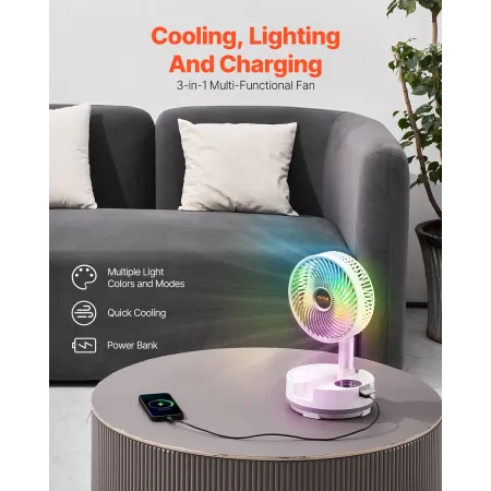20.3 cm Portable Foldable Rechargeable Oscillating Fan, 3-in-1 Battery Operated with Remote Control, Quiet Desk/Table Pedestal F