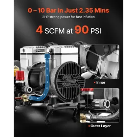 VEVOR 30L Air Compressor, 1.5KW 113L/min at 6.2 Bar Air Compressors, Max 10 Bar Pressure Oil-Free Compressor Tank for Auto Repai