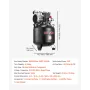 VEVOR 30L Air Compressor, 1.5KW 113L/min at 6.2 Bar Air Compressors, Max 10 Bar Pressure Oil-Free Compressor Tank for Auto Repai