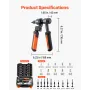 Rivet Nut Tool Kit, 210 mm Ratchet Rivnut Tool Kit, with 10 Mandrels and 100 Nuts, Metric and SAE Size M5, M6, M8, M10, M12, 8-3