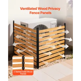 VEVOR Wooden Privacy Fence, 1219 x 1244 x 1219 mm Air Conditioner Fence, 2 Panel Solid Outdoor Wood Privacy Screen with Metal St