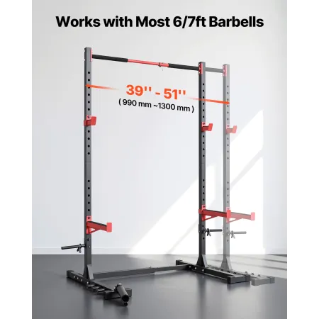 VEVOR Power Cage Rack, Multifunctional Squat Rack for Home Gym, Width-Adjustable Workout Strength Training Equipment with 6 Band