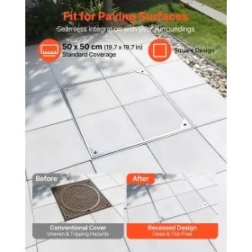 Manhole Cover with Frame, 500 x 500mm Invisible Recessed Septic Tank Access Covers, Aluminum Alloy Embedded Drain Channel Inspec