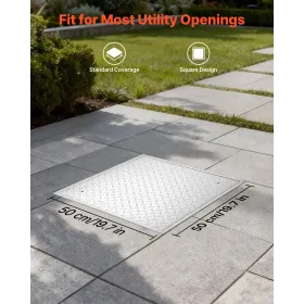 VEVOR Manhole Cover with Frame, 500 x 500mm Square Septic Tank Lid with Base, Heavy-Duty Slip-Resistant Carbon Steel Drain Chann