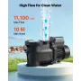 VEVOR Pool Pump, 400W, 11,100 L/H Max Flow Single Speed Swimming Pool Pump, AC 220-240V, 3450 RPM, 10 m Max Head, with 24-Hour T
