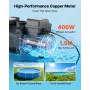 VEVOR Pool Pump, 400W, 11,100 L/H Max Flow Single Speed Swimming Pool Pump, AC 220-240V, 3450 RPM, 10 m Max Head, with 24-Hour T