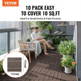 Interlocking Deck Tiles Plastic Wood 10 Pack 12"x12" Waterproof for Porch