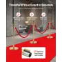 VEVOR Stanchion Post, 8 Pcs Crowd Control Barrier Set with Red Carpet, 6 Red Velvet Ropes, Stainless Steel Gold Stanchion Post Q