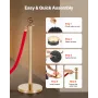 VEVOR Stanchion Post, 8 Pcs Crowd Control Barrier Set with Red Carpet, 6 Red Velvet Ropes, Stainless Steel Gold Stanchion Post Q