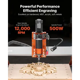 CNC Router Machine, 500W Spindle, 3-Axis Wood Engraving Milling Machine, with Dual Linear Rails and Ball Screw, 400 x 400 x 95 m
