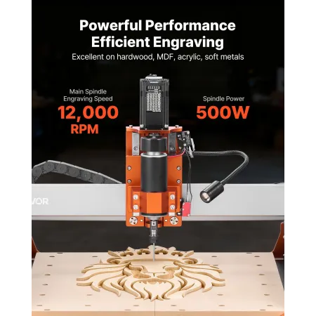 VEVOR CNC Router Machine, 500W Spindle, 3-Axis Wood Engraving Milling Machine, with Dual Linear Rails and Ball Screw, 400 x 400 