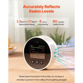 VEVOR Radon Detector for Home, 3.3Bq/m³ to 37kBq/m³, Portable Battery Powered Radon Meter & Air Quality Monitor, Color Display, 