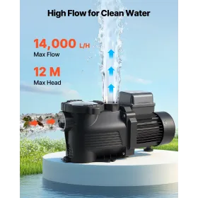 VEVOR Pool Pump, 550W, 14,000 L/H Max Flow Single Speed Swimming Pool Pump, AC 220-240V, 3450 RPM, 12 m Max Head, with 24-Hour T