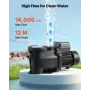VEVOR Pool Pump, 550W, 14,000 L/H Max Flow Single Speed Swimming Pool Pump, AC 220-240V, 3450 RPM, 12 m Max Head, with 24-Hour T