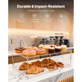 VEVOR Bakery Display Case, 2-Tier Commercial Countertop Pastry Display Case, Clear Acrylic Bread Box for Kitchen, Party Cake Cab