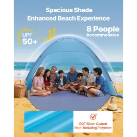 VEVOR Beach Tent Sun Shelter for 8 Person, UPF 50+ Protection, Portable Sun Shade Canopy with Carrying Bag & Sand Pockets, Light