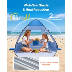 VEVOR Beach Tent Sun Shelter for 2 Person, UPF 50+ Protection, Portable Sun Shade Canopy with Carrying Bag & Sand Pockets, Light