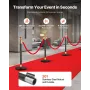 VEVOR Stanchion Post, 6 Pcs Crowd Control Barrier Set with Red Carpet, 4 Red Velvet Ropes, Stainless Steel Gold Stanchion Post Q